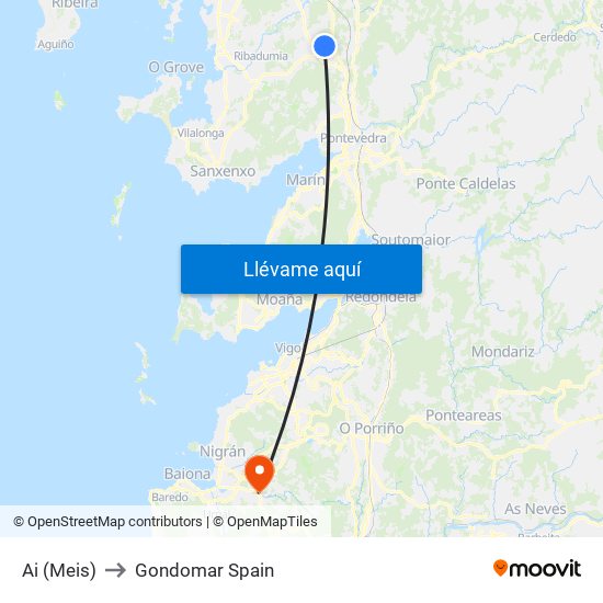 Ai (Meis) to Gondomar Spain map