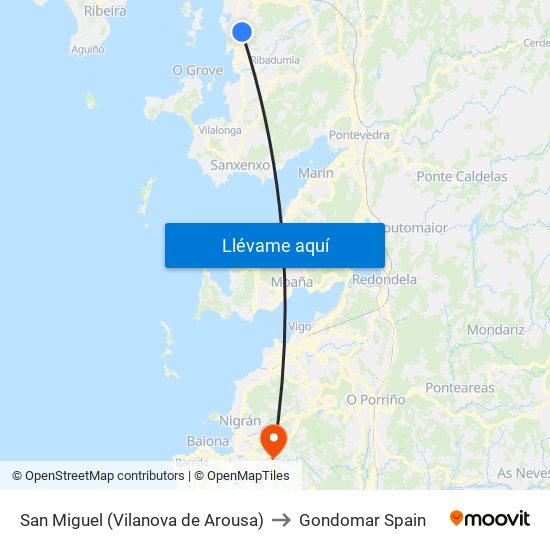 San Miguel (Vilanova de Arousa) to Gondomar Spain map