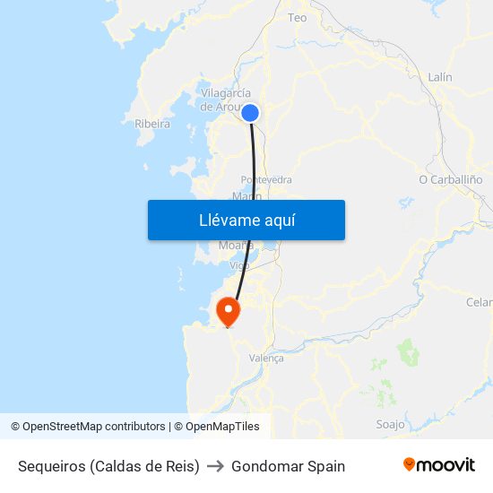 Sequeiros (Caldas de Reis) to Gondomar Spain map
