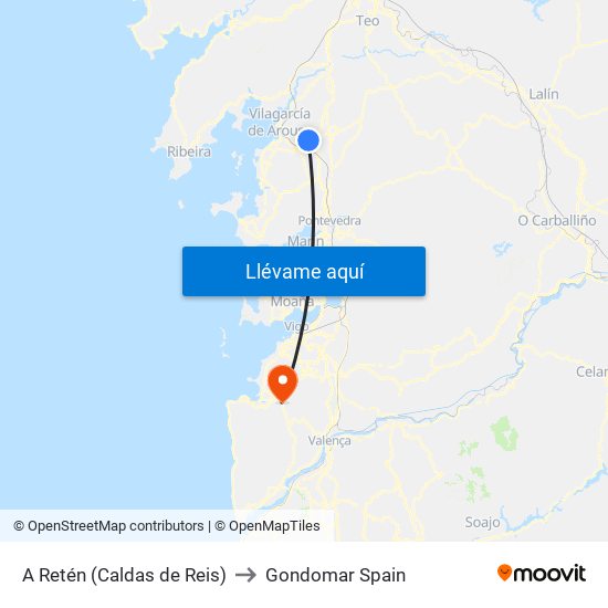 A Retén (Caldas de Reis) to Gondomar Spain map