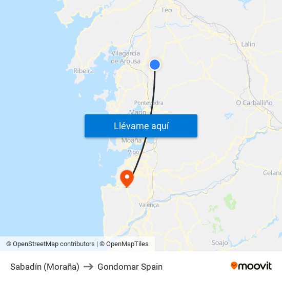 Sabadín (Moraña) to Gondomar Spain map