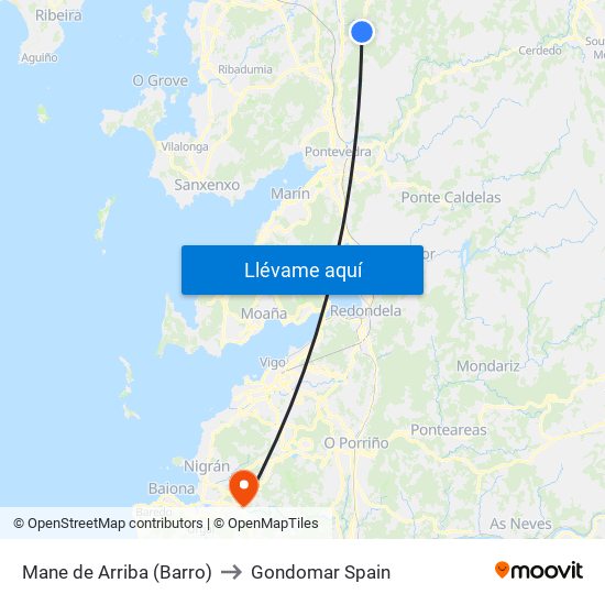 Mane de Arriba (Barro) to Gondomar Spain map