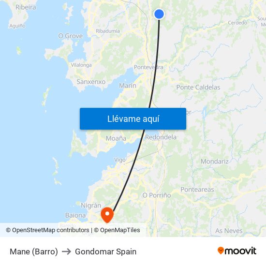 Mane (Barro) to Gondomar Spain map