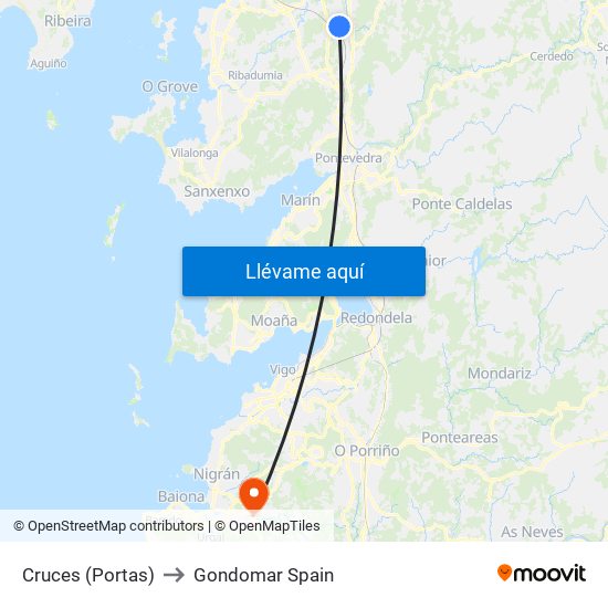 Cruces (Portas) to Gondomar Spain map