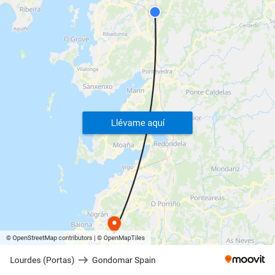 Lourdes (Portas) to Gondomar Spain map