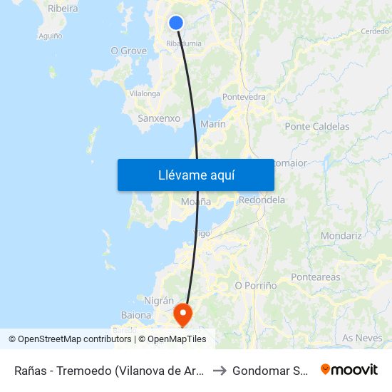 Rañas - Tremoedo (Vilanova de Arousa) to Gondomar Spain map