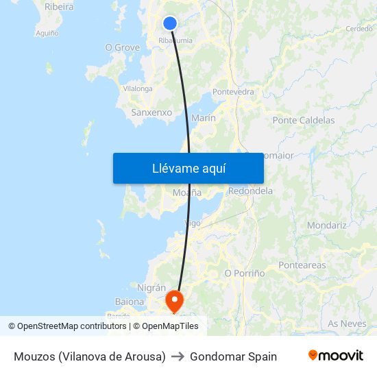 Mouzos (Vilanova de Arousa) to Gondomar Spain map