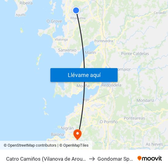 Catro Camiños (Vilanova de Arousa) to Gondomar Spain map