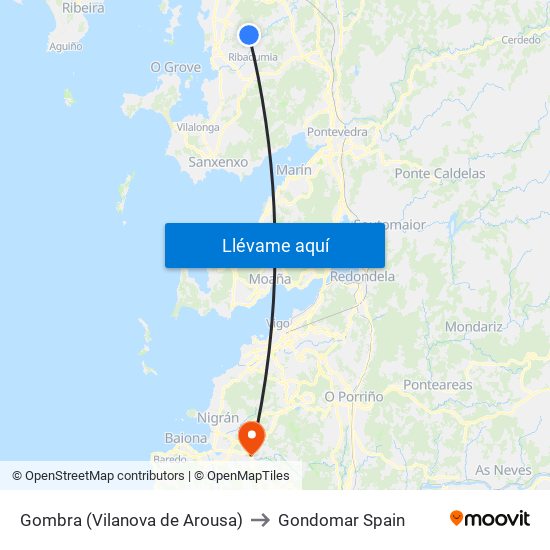 Gombra (Vilanova de Arousa) to Gondomar Spain map