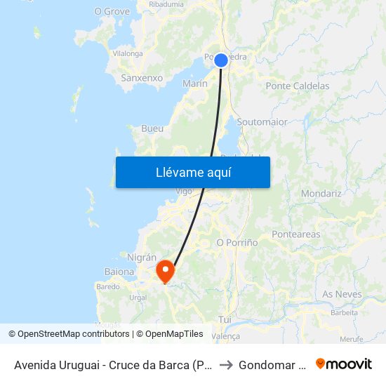 Avenida Uruguai - Cruce da Barca (Pontevedra) to Gondomar Spain map