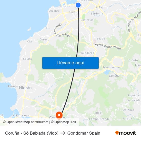 Coruña - Só Baixada (Vigo) to Gondomar Spain map
