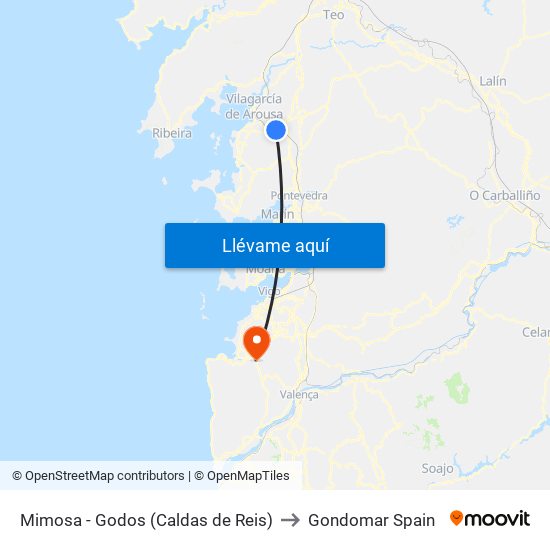 Mimosa - Godos (Caldas de Reis) to Gondomar Spain map