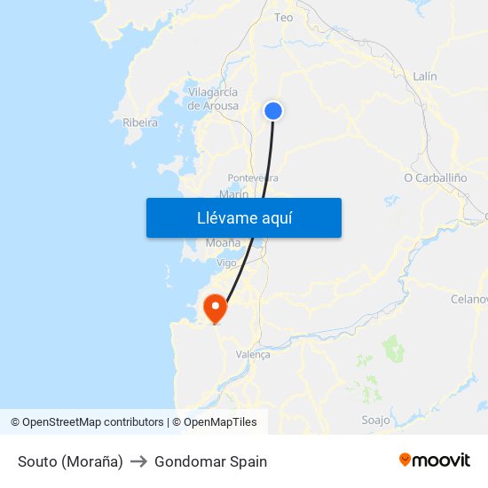 Souto (Moraña) to Gondomar Spain map