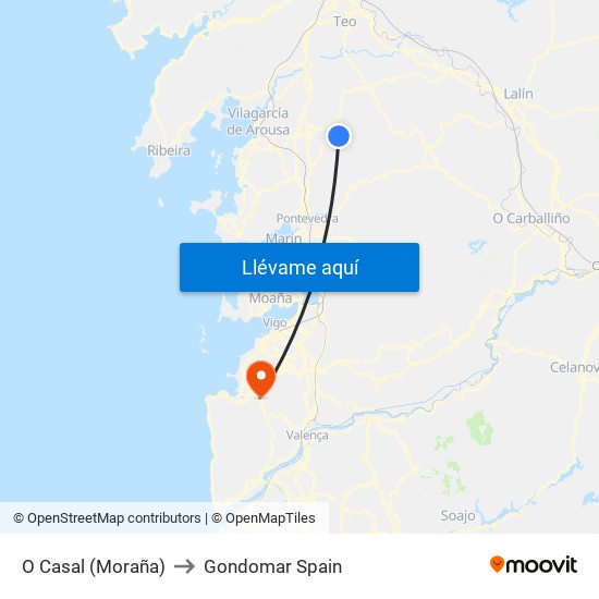 O Casal (Moraña) to Gondomar Spain map