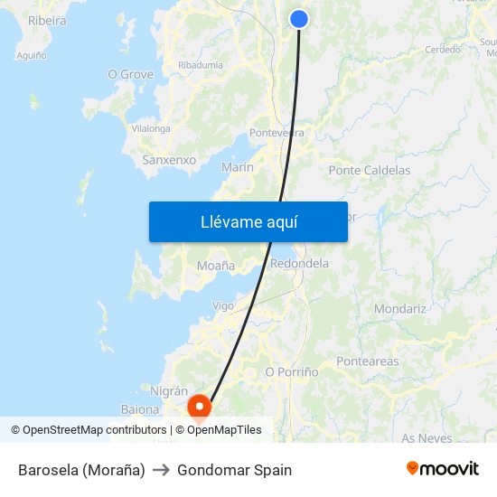 Barosela (Moraña) to Gondomar Spain map