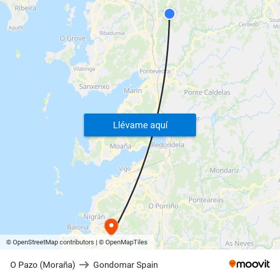 O Pazo (Moraña) to Gondomar Spain map
