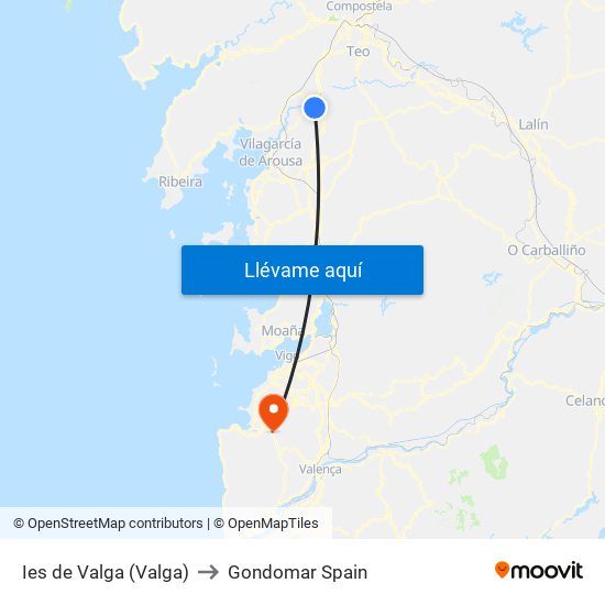 Ies de Valga (Valga) to Gondomar Spain map