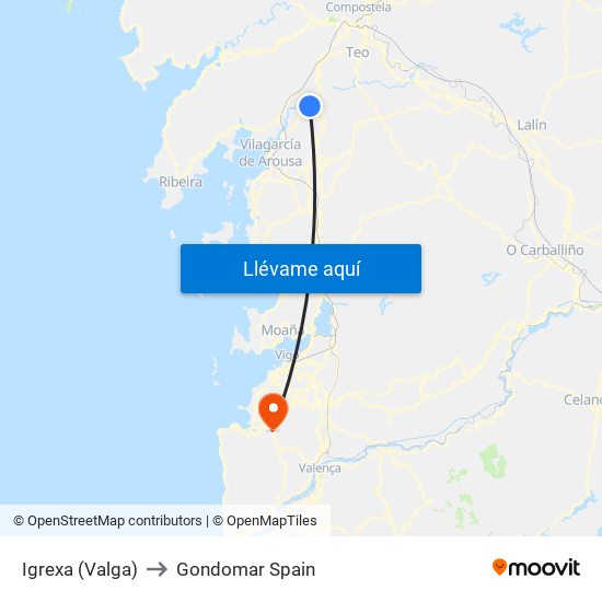 Igrexa (Valga) to Gondomar Spain map