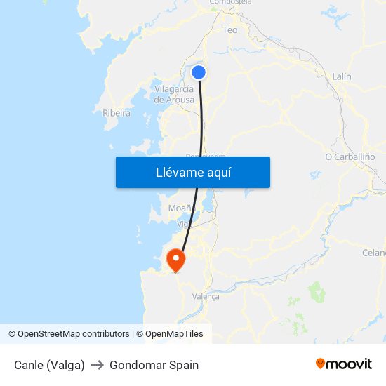 Canle (Valga) to Gondomar Spain map