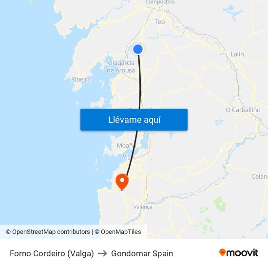 Forno Cordeiro (Valga) to Gondomar Spain map
