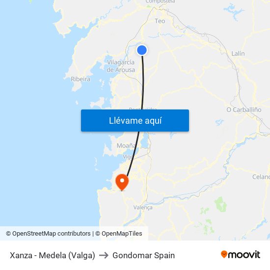 Xanza - Medela (Valga) to Gondomar Spain map
