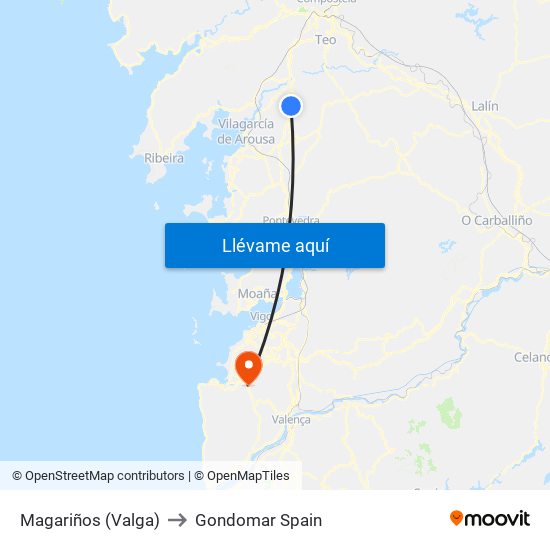 Magariños (Valga) to Gondomar Spain map