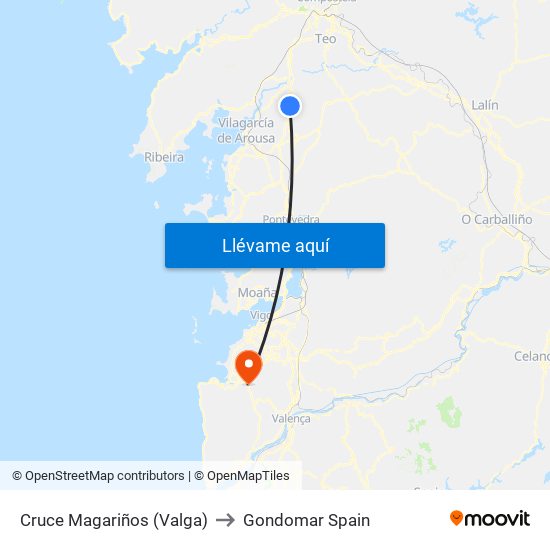 Cruce Magariños (Valga) to Gondomar Spain map