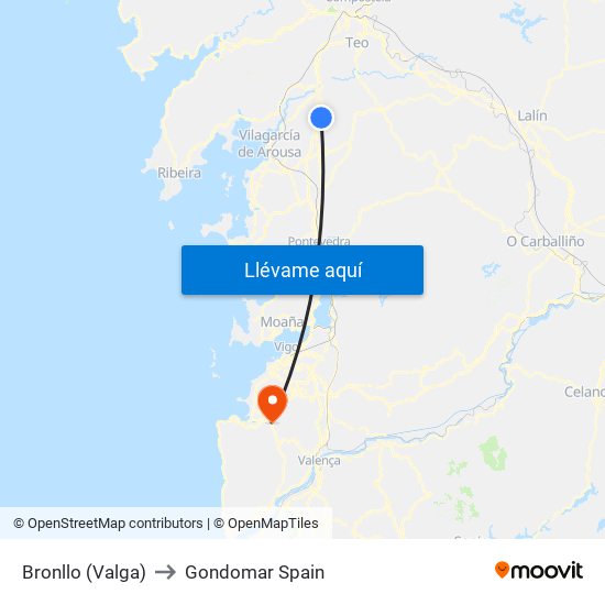 Bronllo (Valga) to Gondomar Spain map