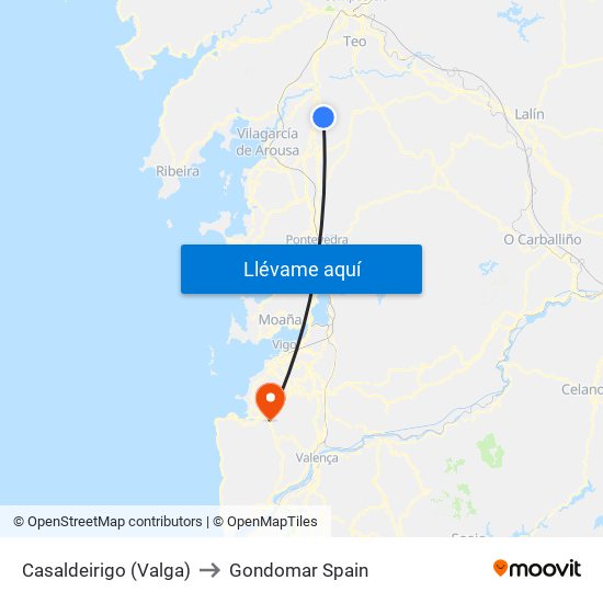 Casaldeirigo (Valga) to Gondomar Spain map