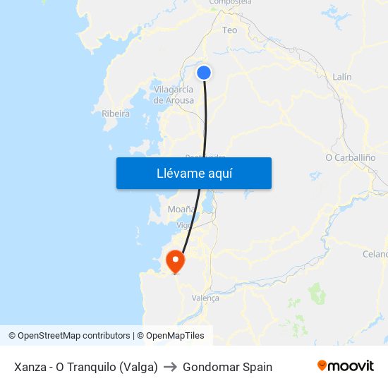 Xanza - O Tranquilo (Valga) to Gondomar Spain map