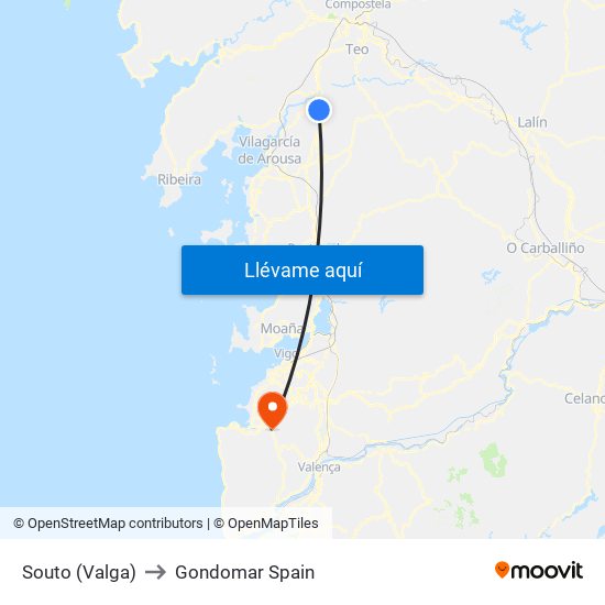 Souto (Valga) to Gondomar Spain map