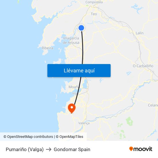 Pumariño (Valga) to Gondomar Spain map