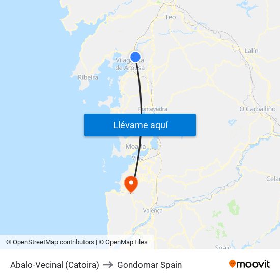 Abalo-Vecinal (Catoira) to Gondomar Spain map