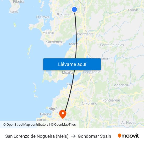 San Lorenzo de Nogueira (Meis) to Gondomar Spain map