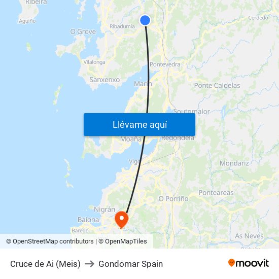 Cruce de Ai (Meis) to Gondomar Spain map