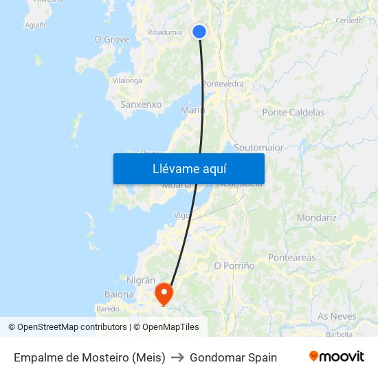 Empalme de Mosteiro (Meis) to Gondomar Spain map