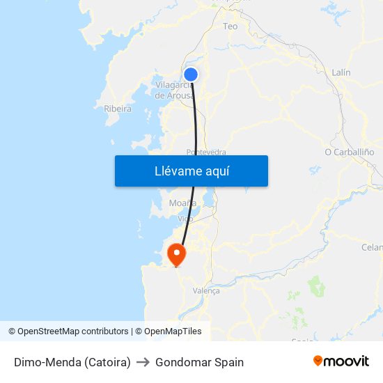Dimo-Menda (Catoira) to Gondomar Spain map
