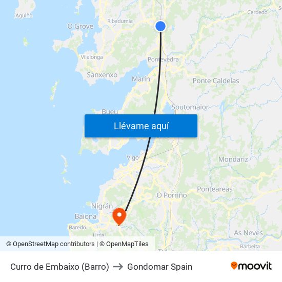 Curro de Embaixo (Barro) to Gondomar Spain map