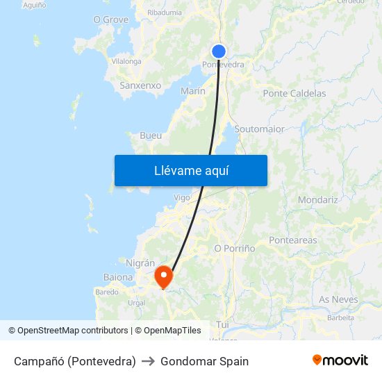 Campañó (Pontevedra) to Gondomar Spain map
