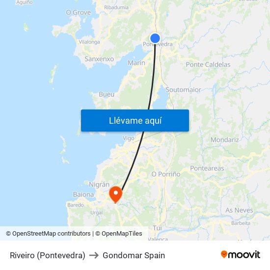 Riveiro (Pontevedra) to Gondomar Spain map