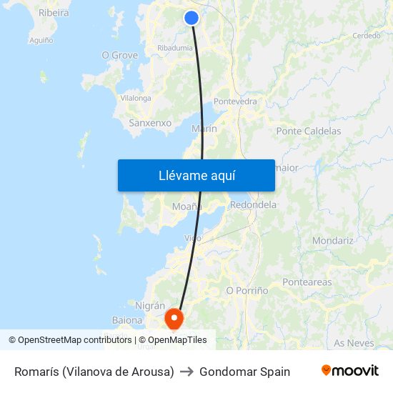 Romarís (Vilanova de Arousa) to Gondomar Spain map
