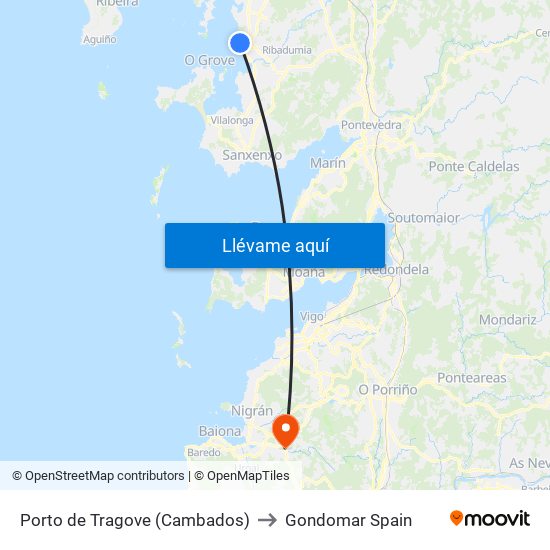 Porto de Tragove (Cambados) to Gondomar Spain map