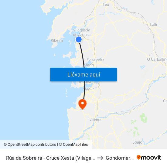 Rúa da Sobreira - Cruce Xesta (Vilagarcía de Arousa) to Gondomar Spain map