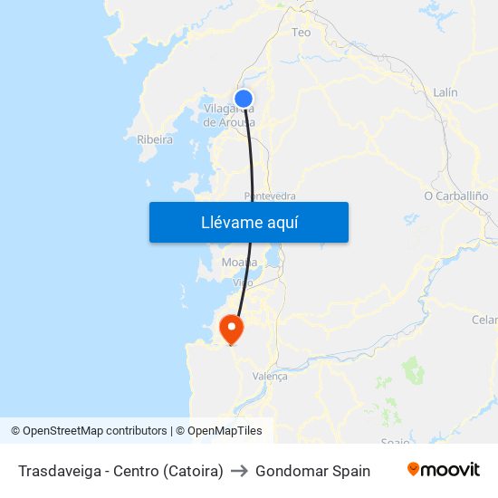 Trasdaveiga - Centro (Catoira) to Gondomar Spain map