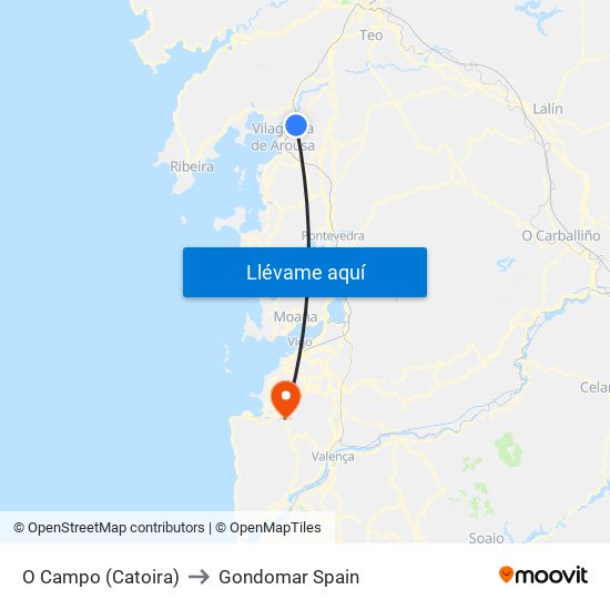 O Campo (Catoira) to Gondomar Spain map