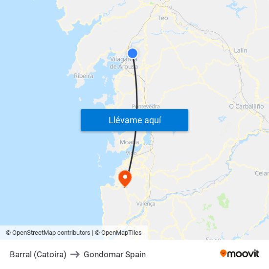 Barral (Catoira) to Gondomar Spain map