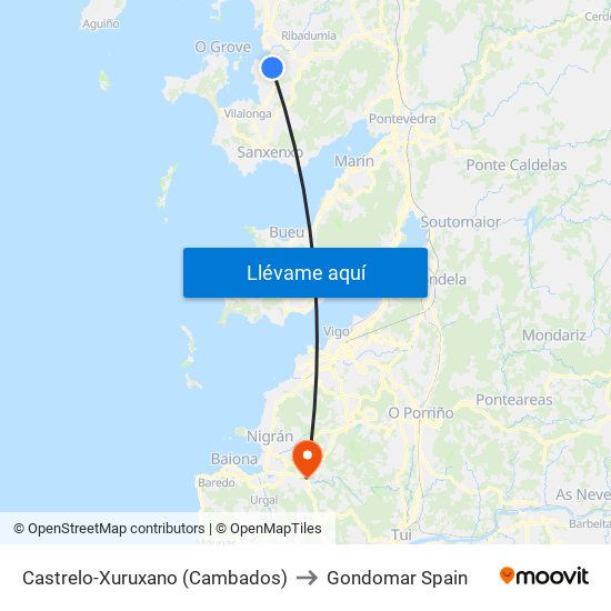 Castrelo-Xuruxano (Cambados) to Gondomar Spain map