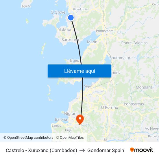 Castrelo - Xuruxano (Cambados) to Gondomar Spain map