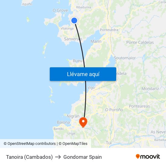 Tanoira (Cambados) to Gondomar Spain map