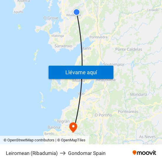 Leiromean (Ribadumia) to Gondomar Spain map